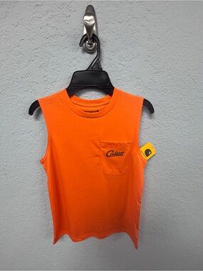 Carhartt Bright Orange (#810) Crewneck Sleeveless Dog Graphic Pocket Tee